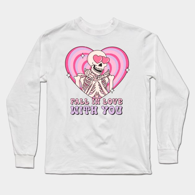 Fall In Love With You Skeleton Love Long Sleeve T-Shirt by Nessanya